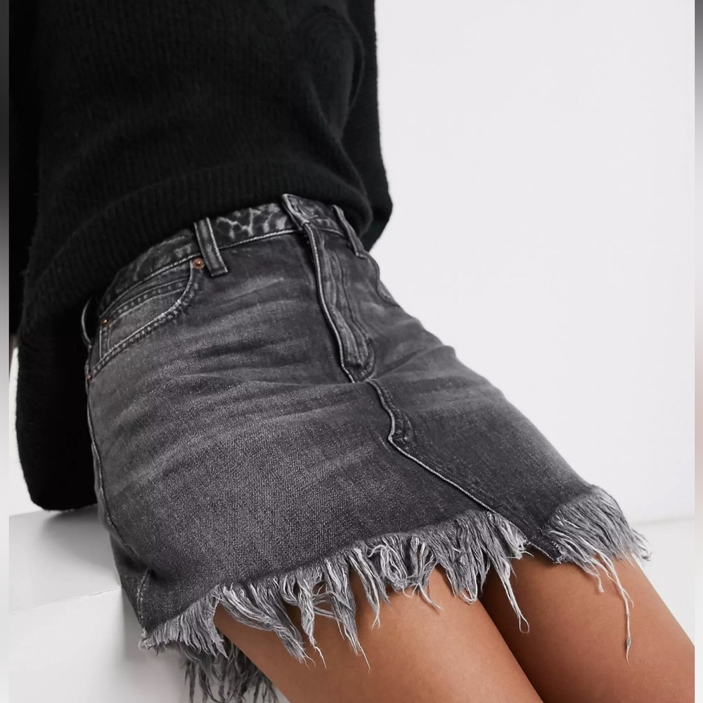 Free People Bailey frayed denim mini skirt in black wash high waist